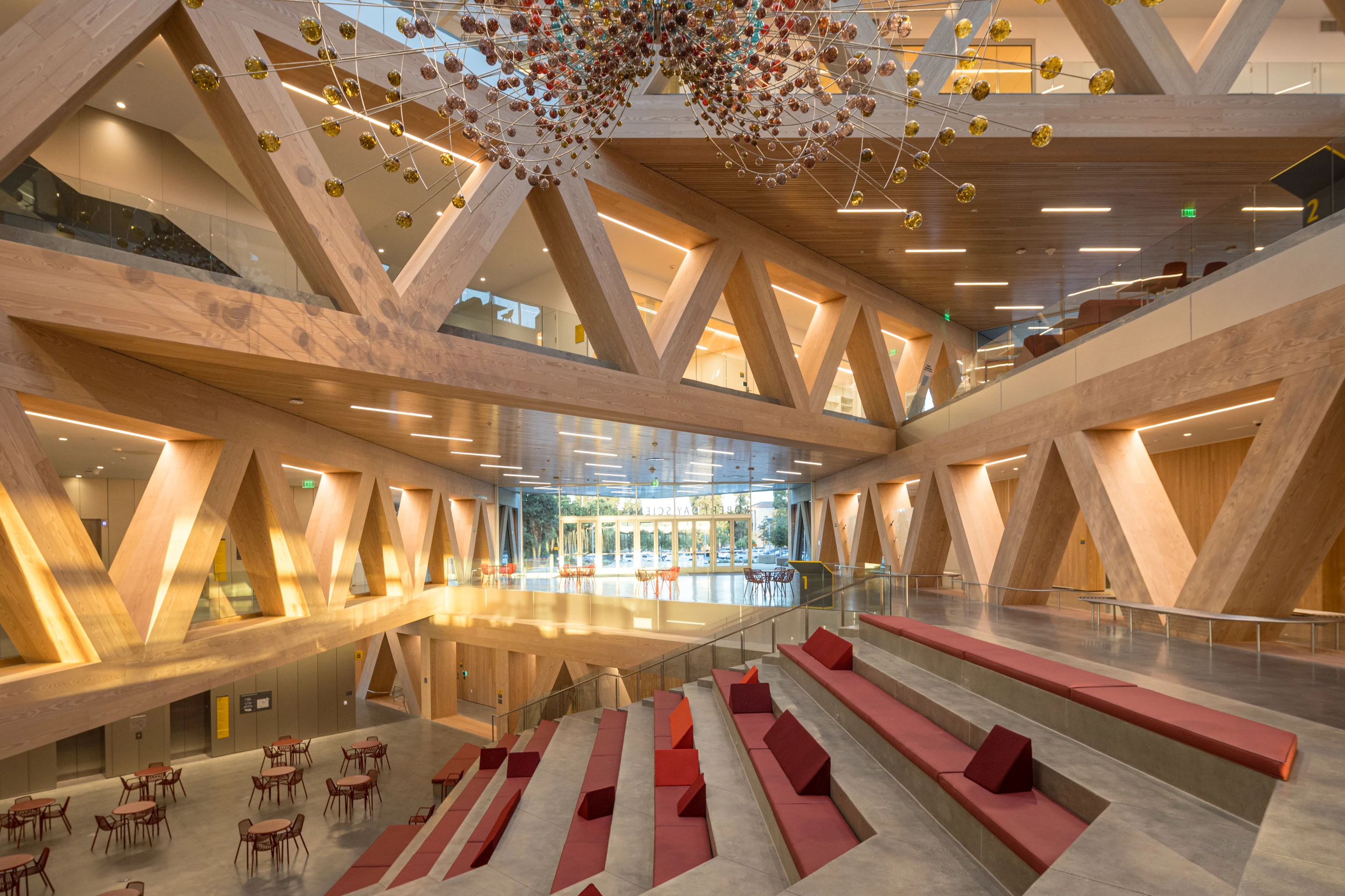 The Claremont McKenna College Robert Day Sciences Center includes a light-filled central atrium