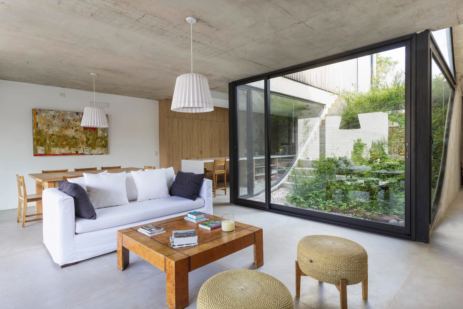 MeMo House's living room opens onto the garden