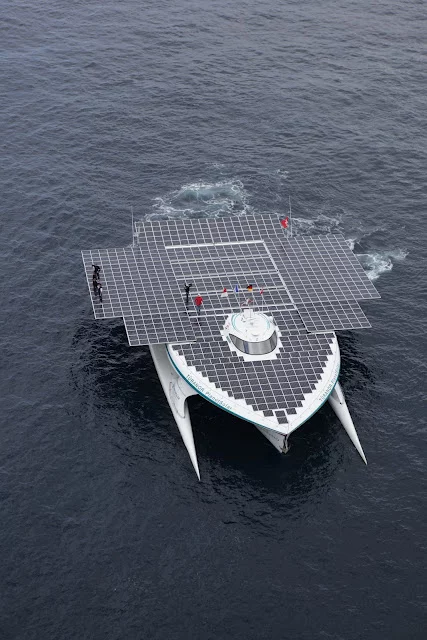 The TURANOR PlanetSolar, as it enters Monaco's Hercule Harbor