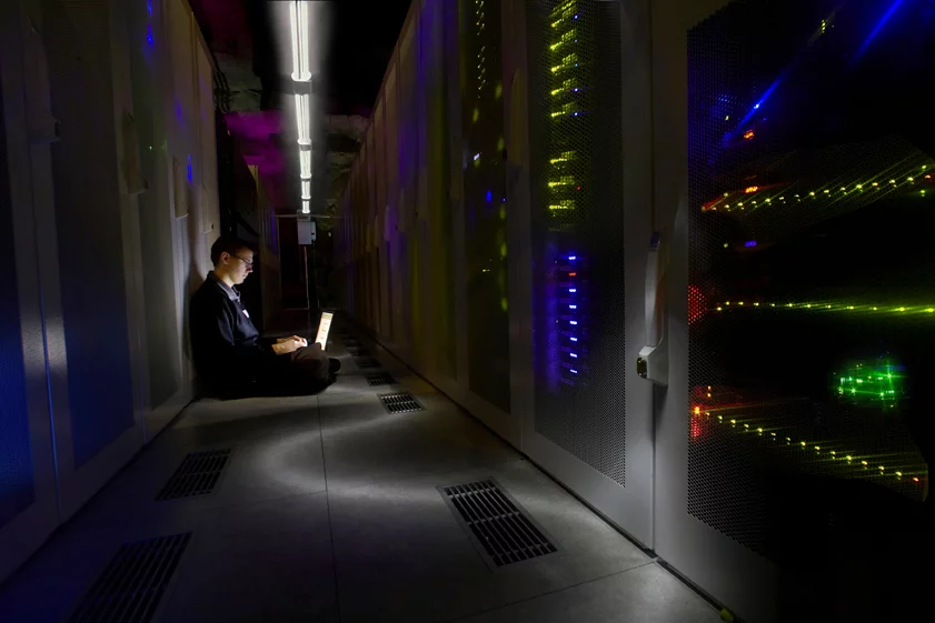 The internet service facility is centrally located in Stockholm, directly below the Sofia Church, where the cave-like formation houses hosts server halls and offices (Image from Bahnhof)