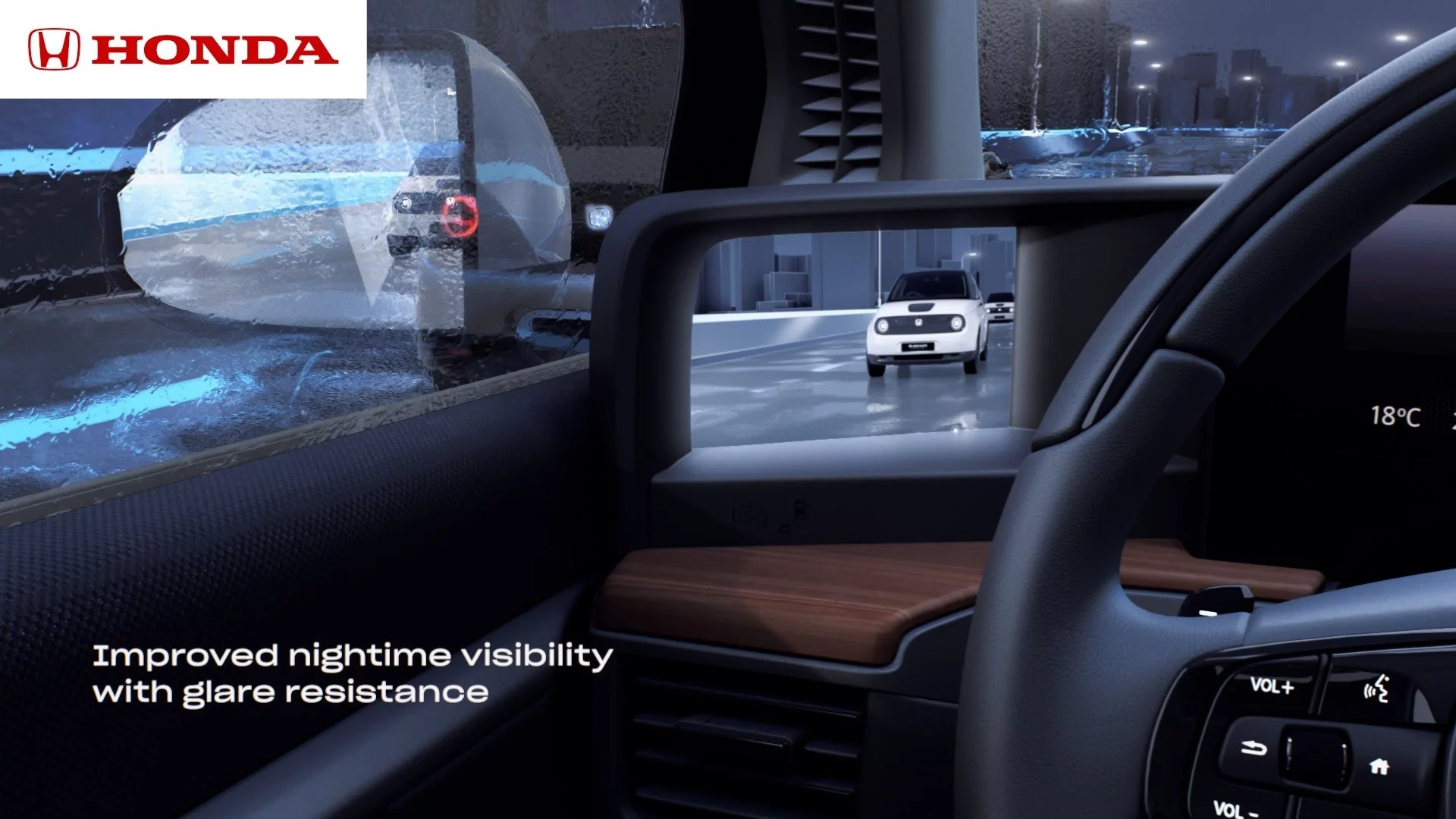 The brightness of Honda's Side Camera Mirror System adjusts automatically to exterior lighting conditions in an effort to keep the view sharp