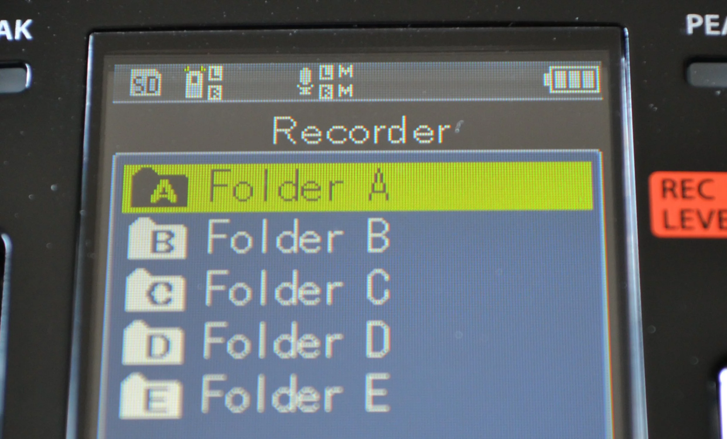 Before recording can begin, one of five folders needs to be selected