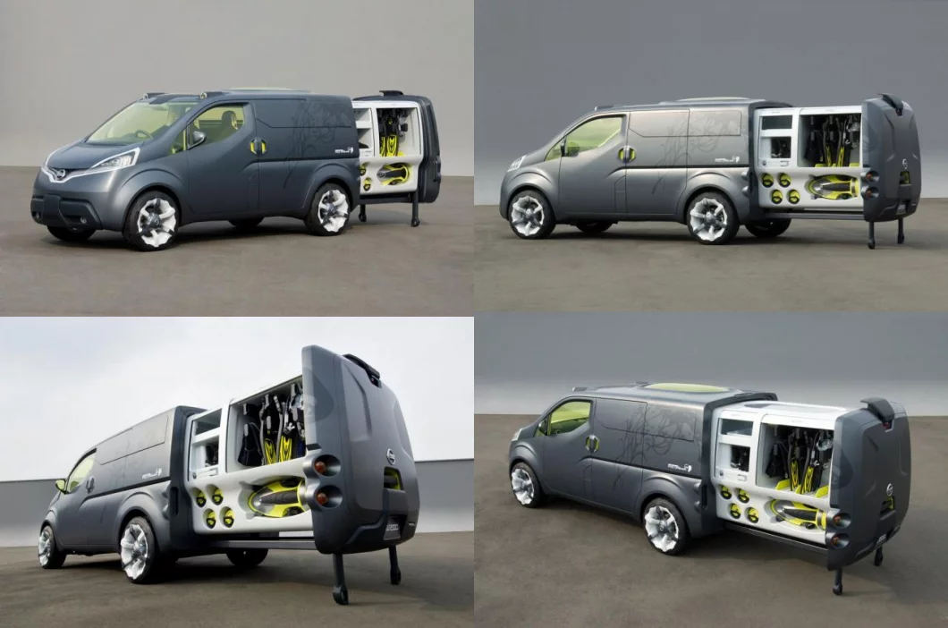 Just as Nissan's NV200 concept (pictured above) was exactly that, transforming an existing structure into a secondary and equally useful one at will, so too is Peugeot's new Foodtruck truly ingenious. Check out Nissan's design and you'll see why they are similar in many ways due to both taking advantage of clever construction, yet entirely different.