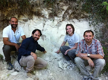 The research team at an outcrop in the Sulmona basin of the Apennine Mountains where the magnetic records were located (Photo: Paul Renne/UC Berkeley)