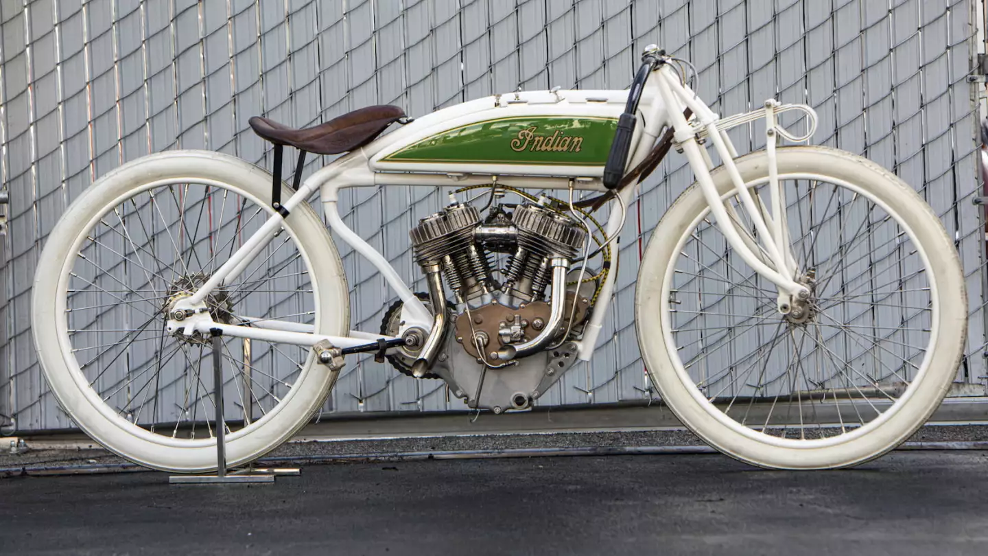 Not just a pretty face! On 9 July 1926, a near identical motorcycle to this lapped the Altoona Raceway at 114 mph average during a five-lap race. That's the highest lap speed ever recorded on a circular track by a motorcycle, and it's how the bike got its name. Estimated to sell for between $110,000 and $120,000, this bike was the fastest board track racer of the day at exactly the time when board track racing was desanctioned because it was just too dangerous