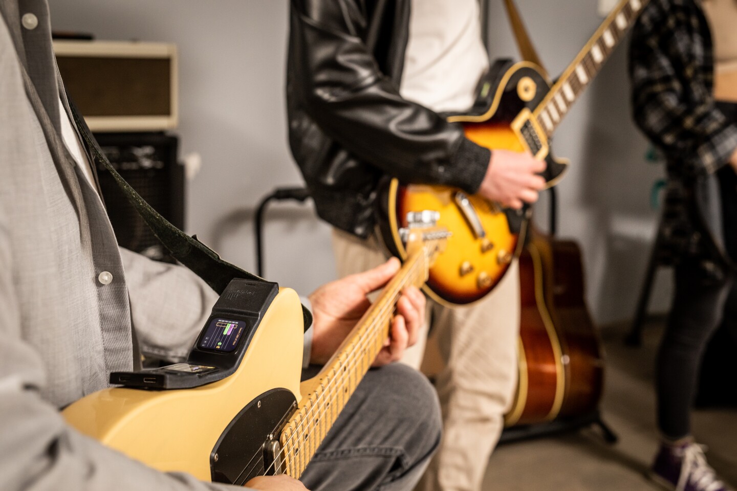 The learner's multitool includes dynamic tab for practice, and songs can be shared with friends for group rehearsals