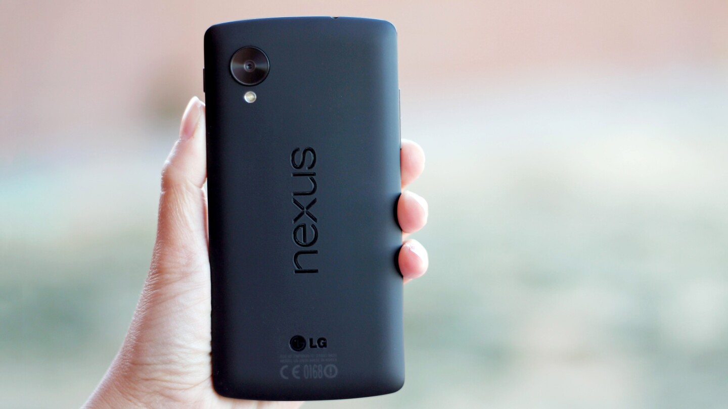 The Nexus 5 has a matte plastic finish, and is sold in both black and white colors