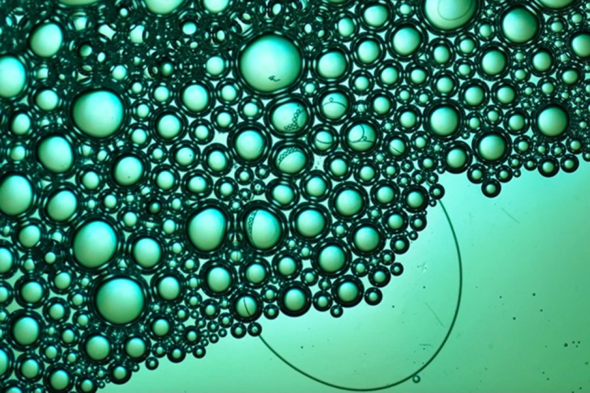 Air bubbles in a mixture of liquid water and OFS soap