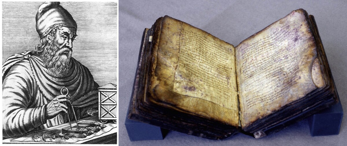 The Archimedes Palimpsest was auctioned in New York by Christie's in October 1998 and sold for $2,202,500. It was a common practice to overwrite manuscripts considered no longer useful and this medieval Byzantine prayerbook, written in Greek, probably in Jerusalem, in April, 1229 contained some hidden treasure. The original 174 parchment folios which were overwritten to create the prayerbook include no less than seven treatises by Archimedes (c. 287 BC – c. 212 BC).