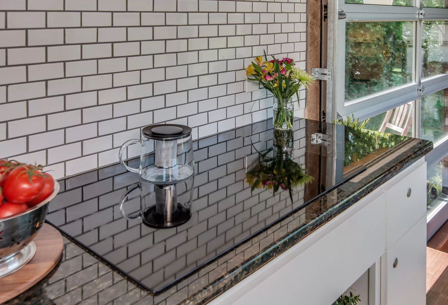 The five-burner induction stove is powered by propane