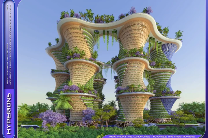 The project comprises six towers, with suspended bridges enabling residents to move between them