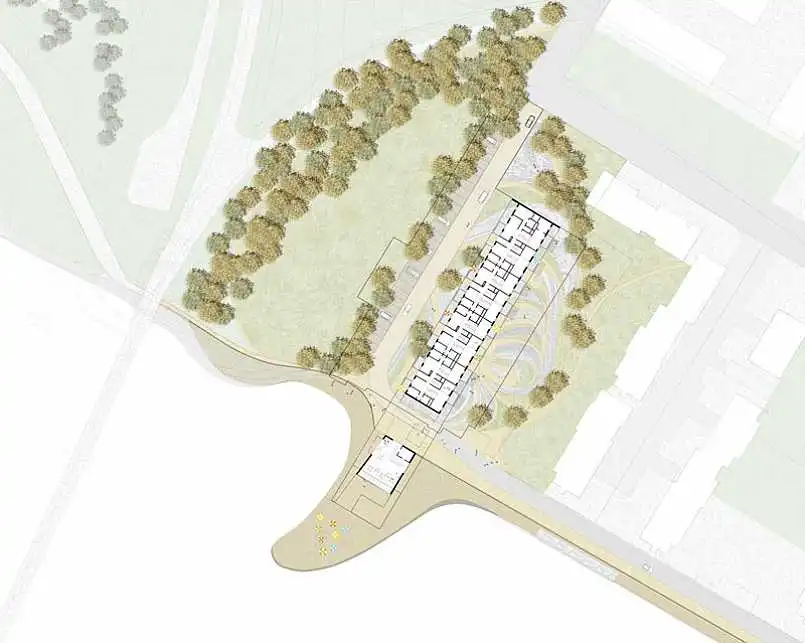 Proposed for the Aalborg Waterfront in Denmark, a new housing development would feature 60 apartments, from 4 to 12 stories high, all supplied with a 100 percent renewable energy source (Image by C. F. Moller Architects)