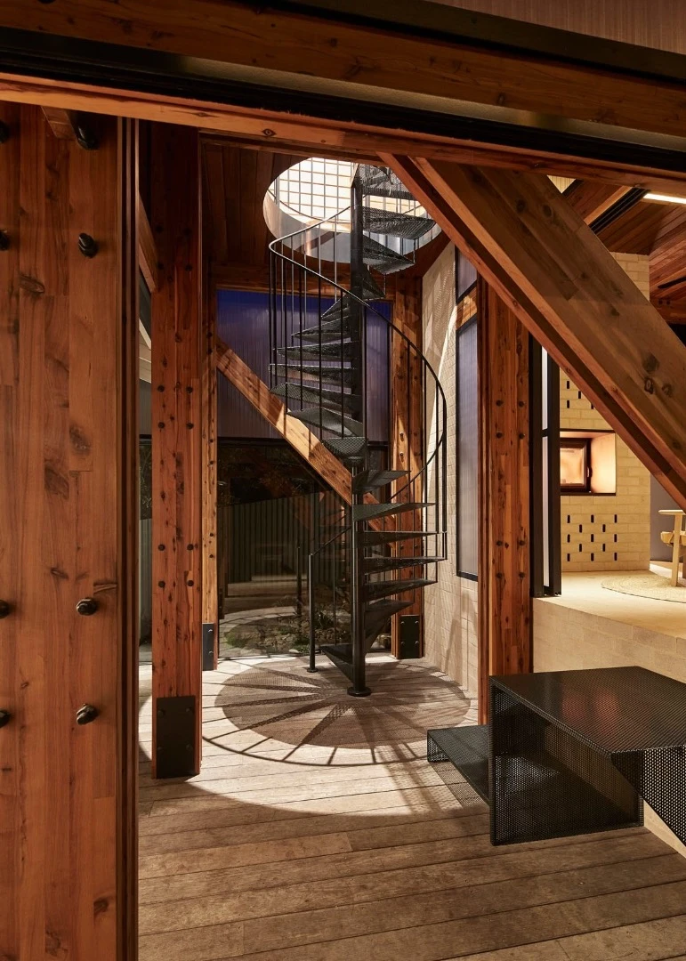 Access to Dorman House's new extension is gained by spiral staircase
