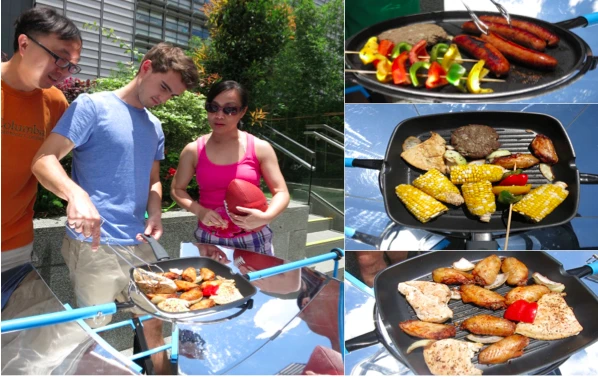 Cooking on the SolSource solar-powered grill