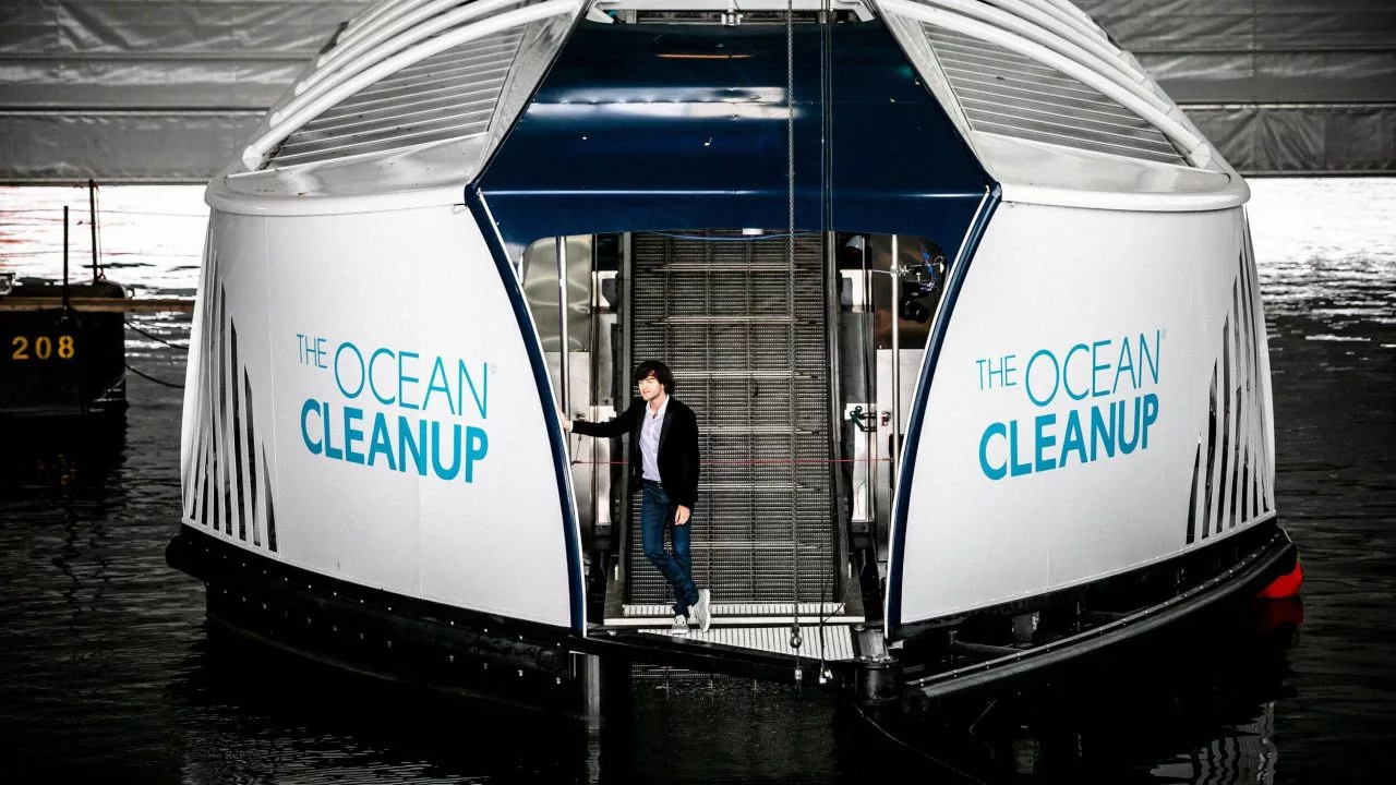 The Ocean Cleanup Project CEO Boyan Slat with The Interceptor