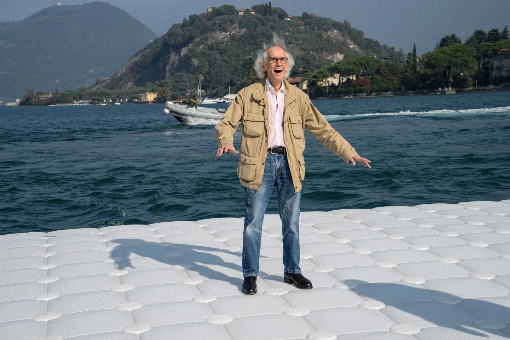 The Floating Piers was designed by artists Christo (pictured) and Jeanne-Claude