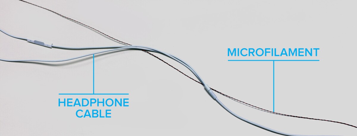 CyPhy Works' microfilament compared to a headphone cable
