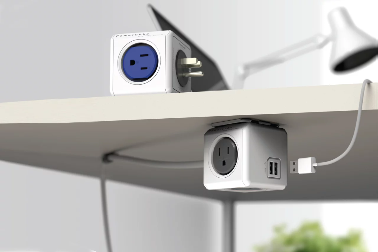 Buyers can also get cubes with built-in power cords, USB power ports, interchangeable types of outlets (for travelers), and adhesive-backed mounting docks