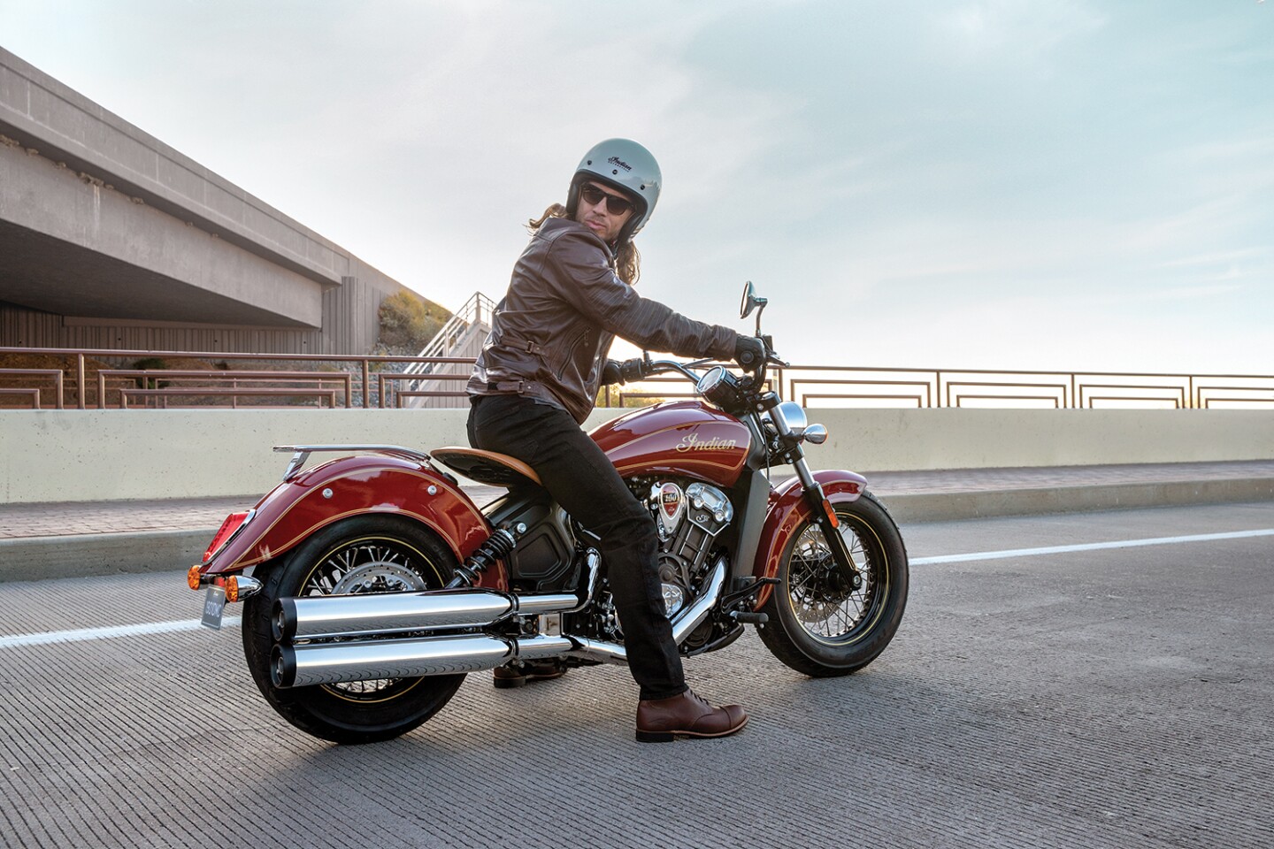 The limited-edition Scout 100th Anniversary is painted up in the same red and gold as the original