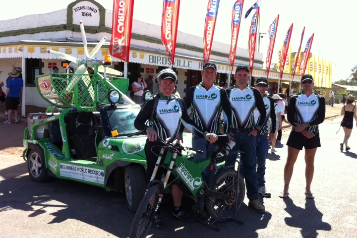 Hahn Environmental CEO Allan Lear and team at the finish in Birdsville - just in time for the races