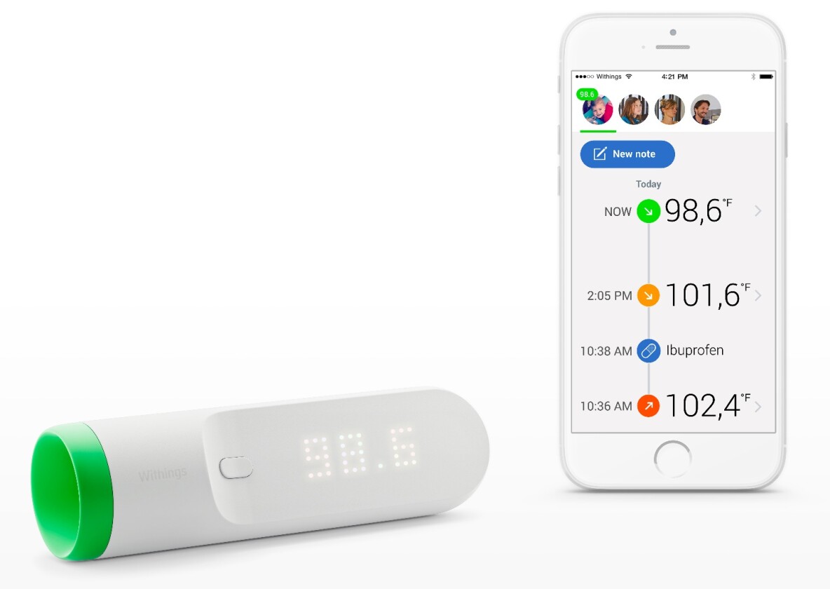 The Withings Thermo works with iOS and Android apps to log temperature readings and other additional symptoms