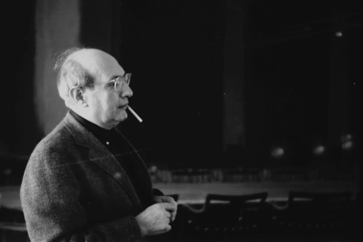 Mark Rothko in front of Panel Two and Panel Three of the Harvard Murals that are to be visually restored using a camera-projector system (Photo: Elisabeth L. Jones)