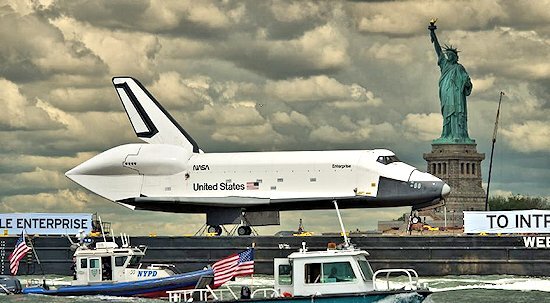 Space Shuttle Enterprise making its way through Jamaica Bay by barge (Photo: NASA)