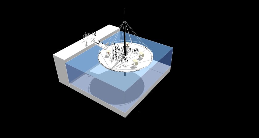 Situated just below water level, the pan-like objects would remove a shallow basin of water from the river flow and enable it to freeze during cold weather