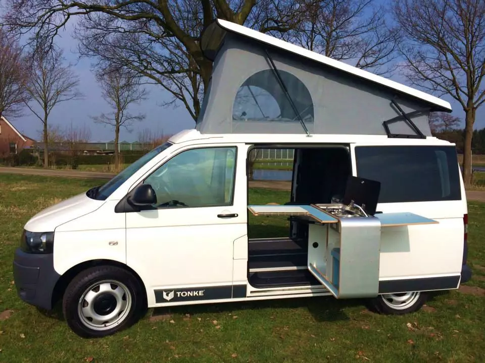 Options include a pop-up roof with mattress and swing-out kitchen module