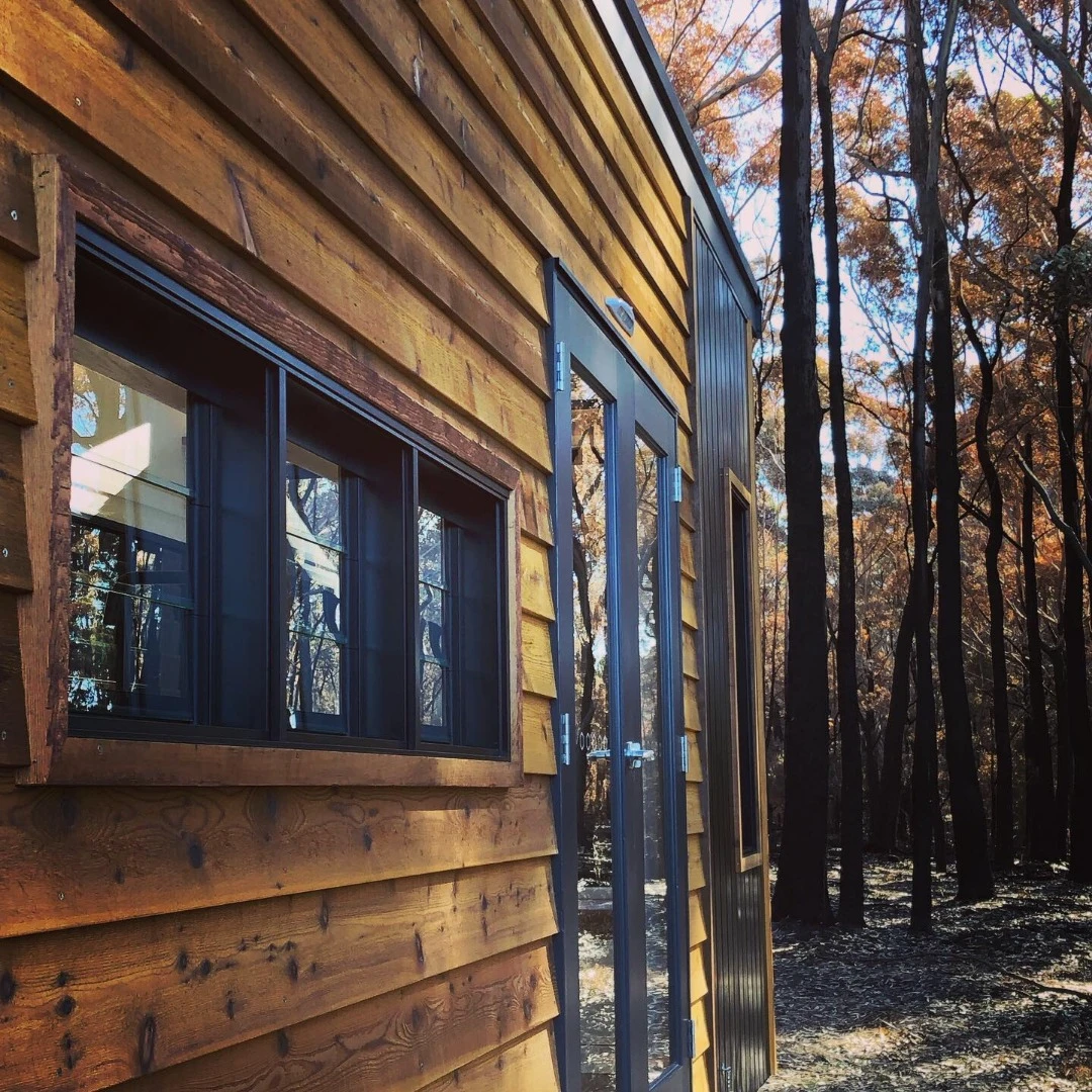 The cladding was inspired by a bushfire that recently took place next door to the Designer Eco Tiny Homes workshop