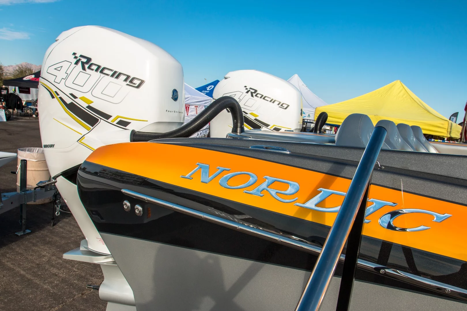 Nordic's 28 SS: twin 400-hp outboards give this beast a ridiculous top speed around 130 mph (209 km/h). With many US lakes having no speed limit, you can get out and have a crack at hitting those speeds if you like