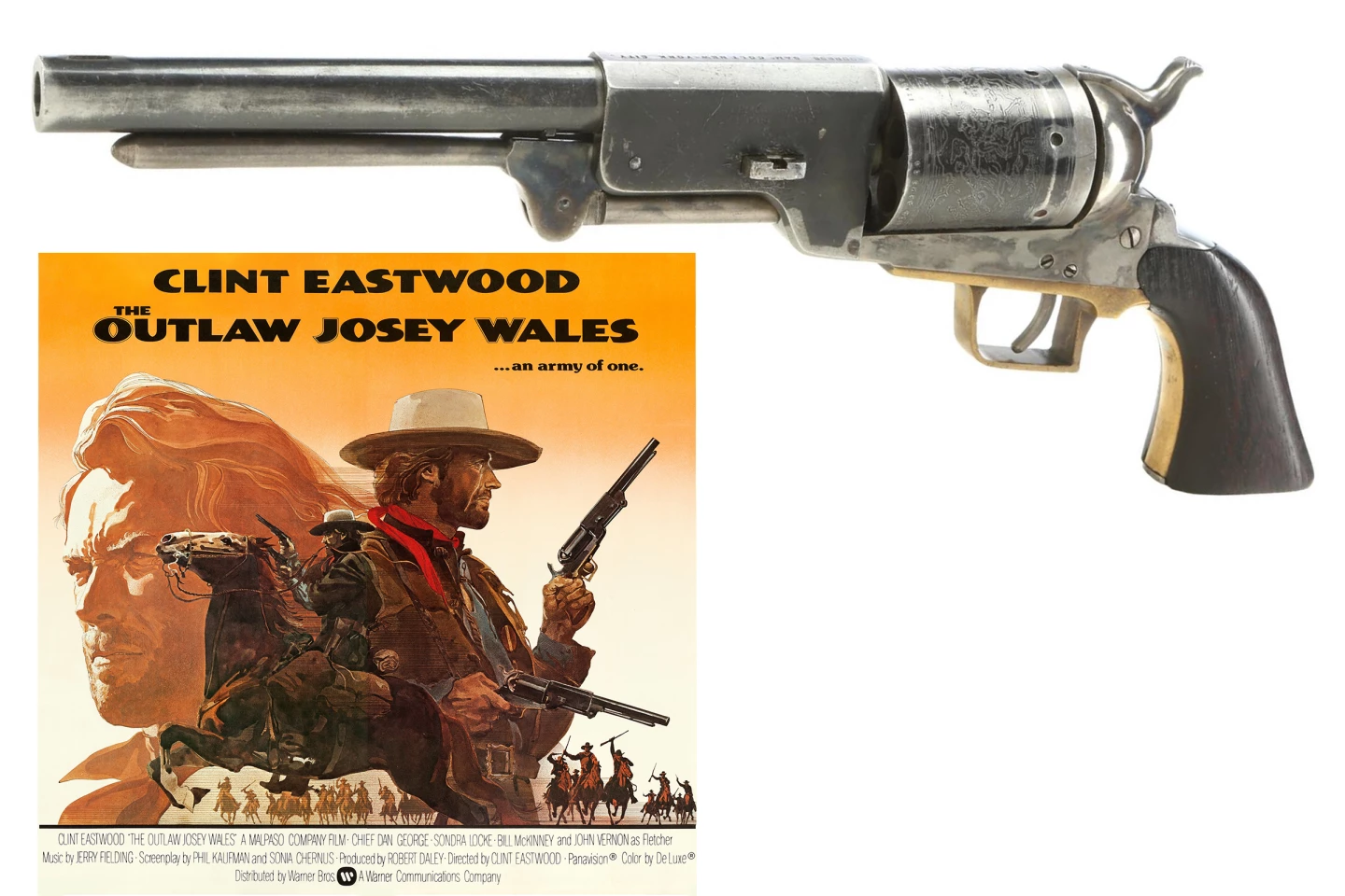 Josey Wales' (Clint Eastwood) Hero Colt Walker-Style Revolver from The Outlaw Josey Wales (1976) | Estimate: $40,000 to $60,000 | Propstore Entertainment Memorabilia Live Auction | Los Angeles | 26 & 27 August 2020