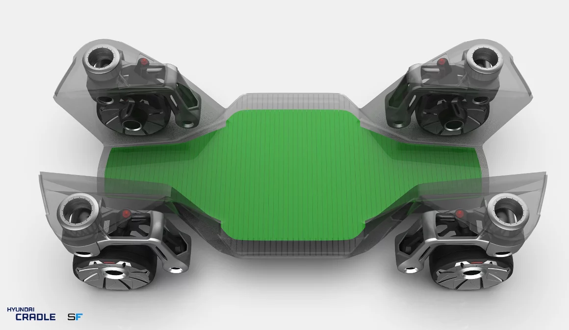 The cradle chassis with wheeled legs could accept various body styles