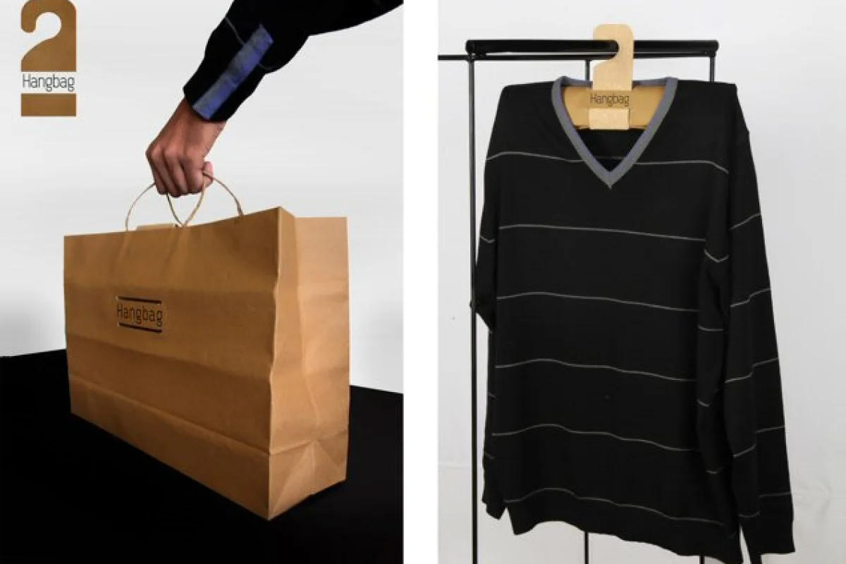 The Hangbag in both its forms, being used to first carry clothes and then to help store them