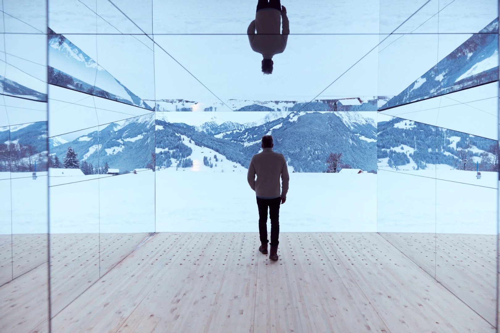 Mirage Gstaad's mirrored finish covers the entire exterior, and most of the interior, except for a wooden floor