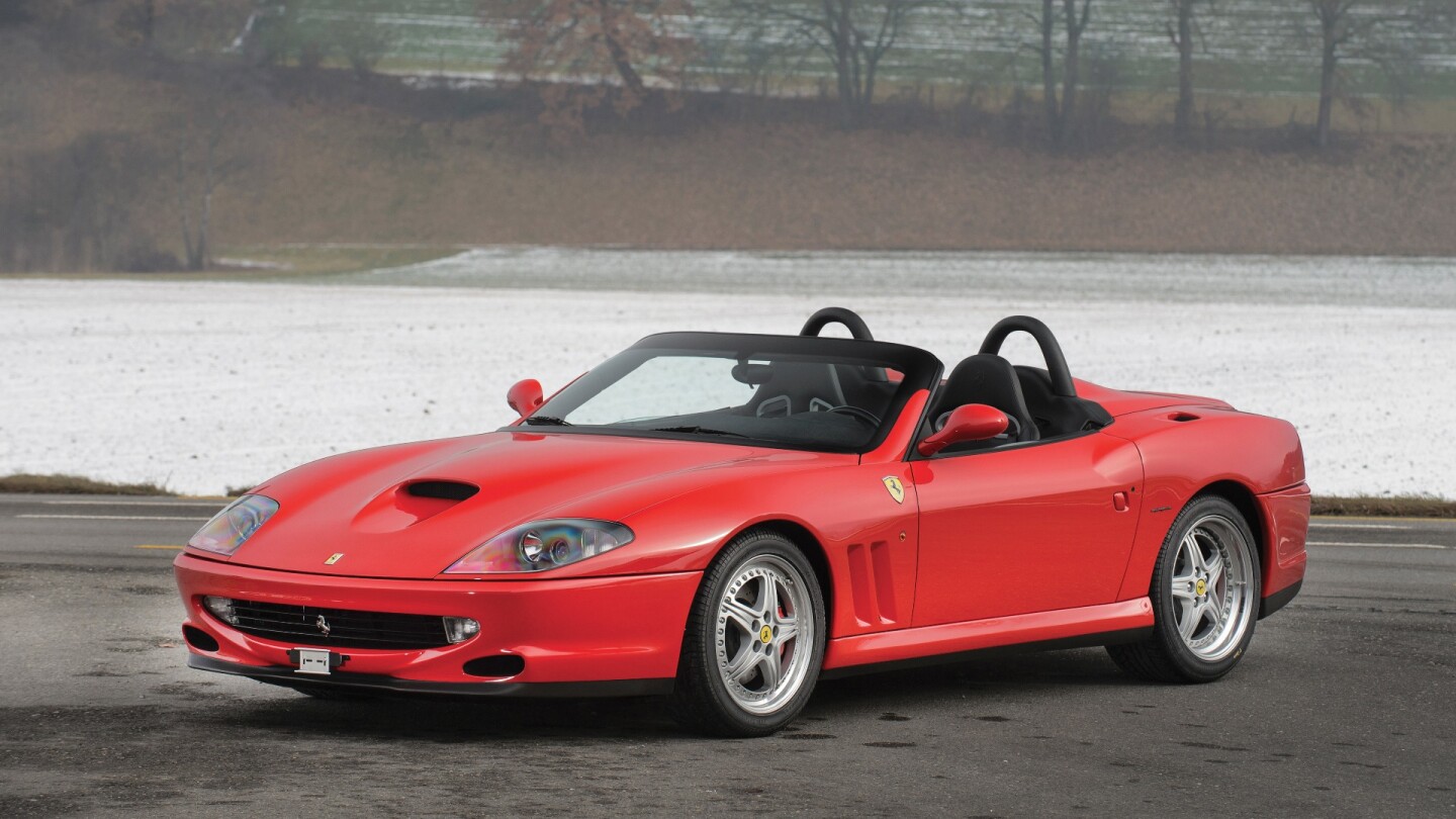 This 2001 Ferrari 550 Barchetta Pininfarina was one of 448 examples built to commemorate Pininfarina's 70th anniversary. It is essentially brand new, with just 393 kilometers on the clock.