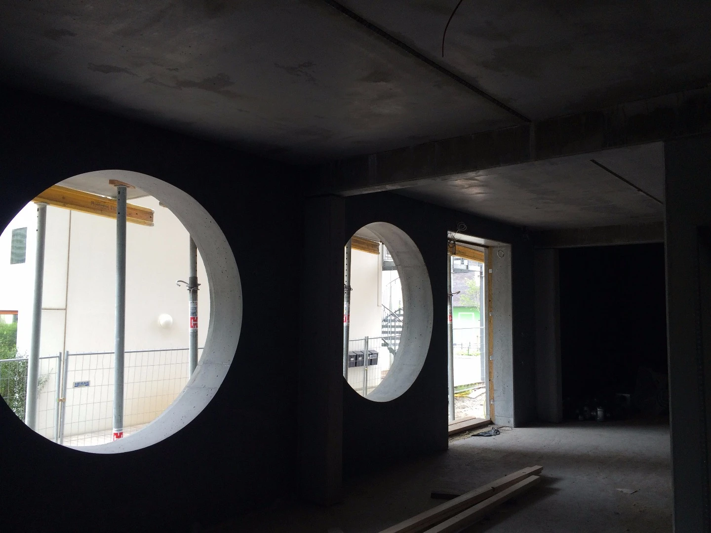 Circular windows around the building reference bike wheels