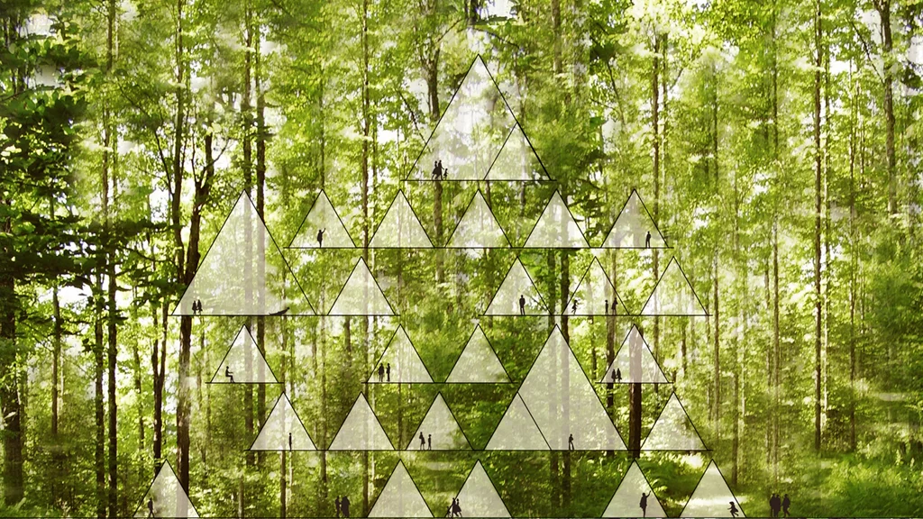 The treehouse takes some design cues from the Native American Tipi, and like that nomadic structure, is re-usable, adaptable, and leaves no damage to the site used when it's time to move on (Image: Penda)