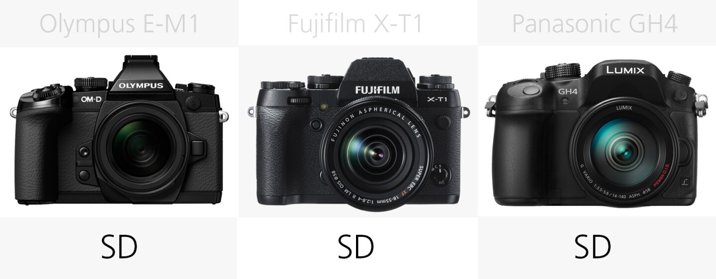 Storage media comparison Olympus E-M1, Fujifilm X-T1 and Panasonic GH4