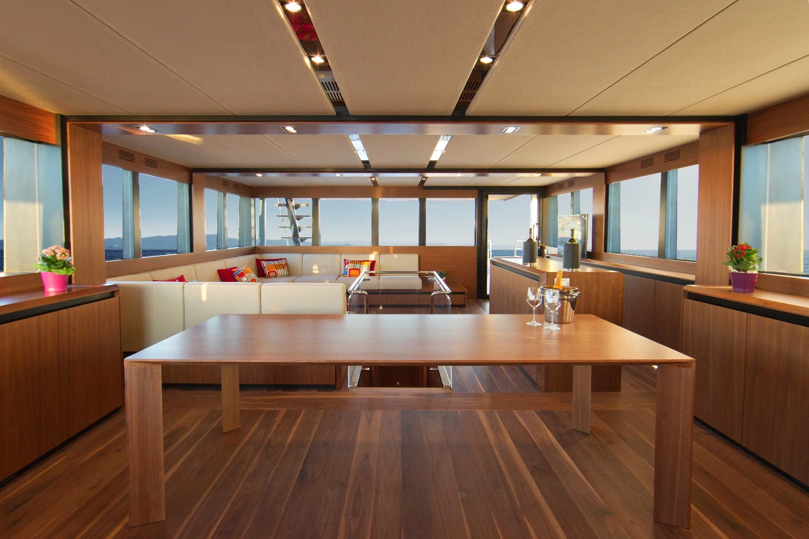 There are three separate decks on the boat