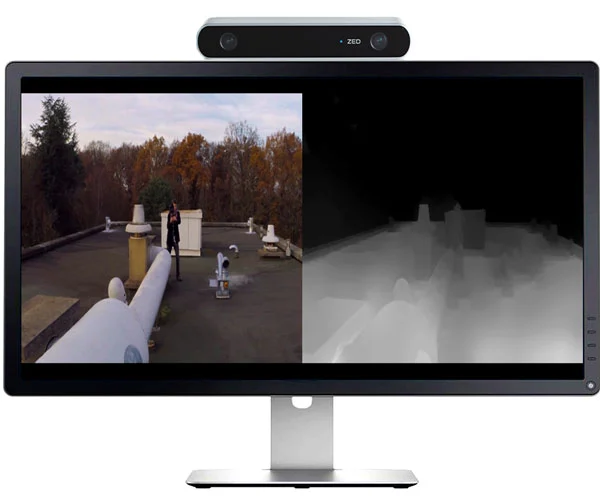 The ZED camera captures video from two cameras that mimic how the human eye sees in 3D