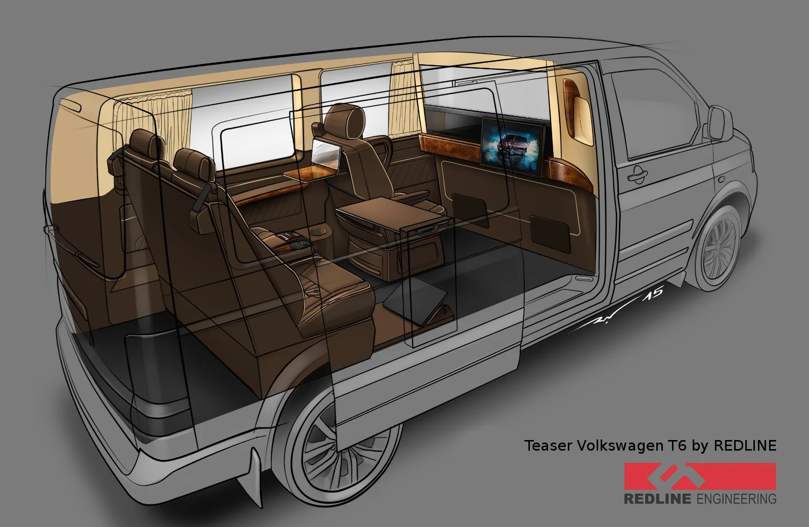 Diagram of Redline's three-seat T6 conversion