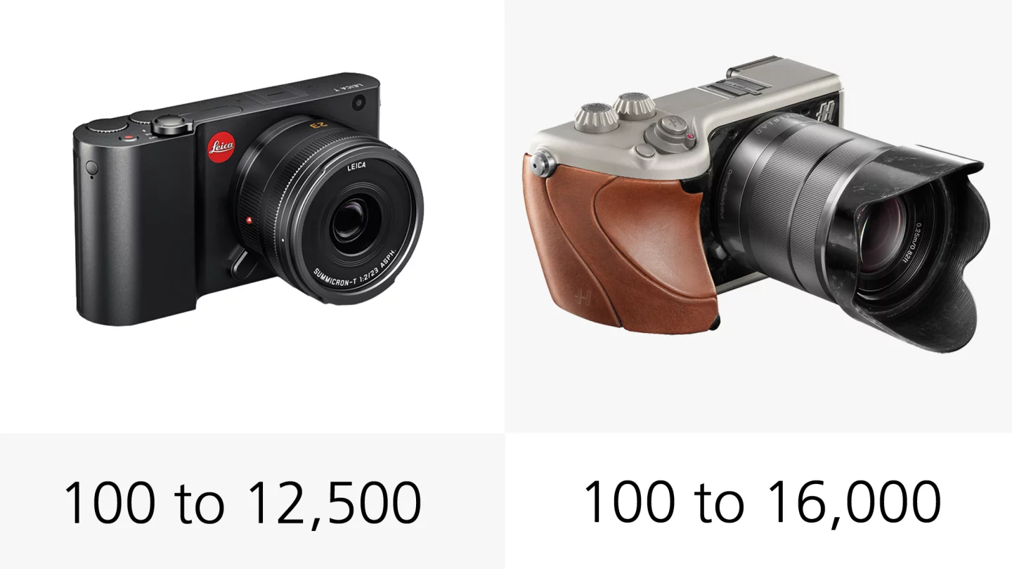 The Hasselblad Lunar has a slightly wider ISO range than the Leica T