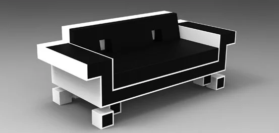 Retro Alien Couch design rendering from an obtuse angle