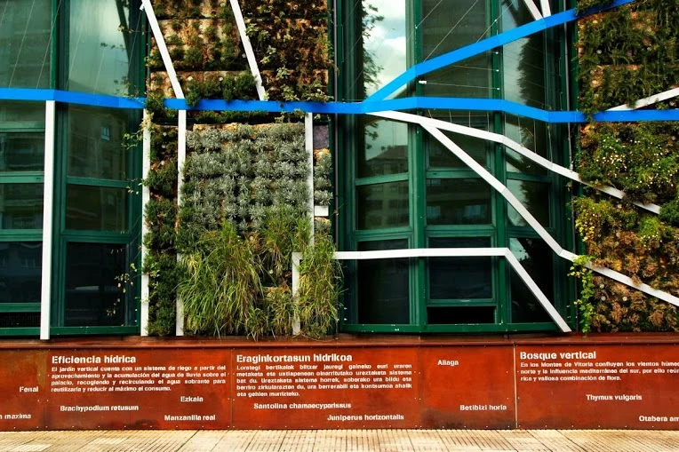 Information about the vertical garden is provided for visitors and passers-by