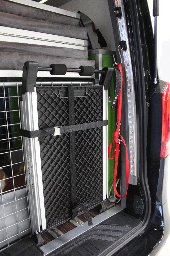 The Dogscamper's fold-out ramp makes entry and exit easier for dogs that need it