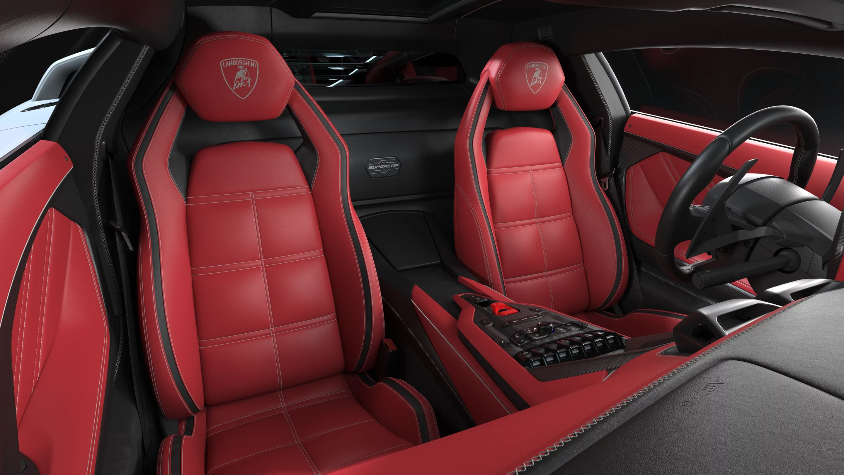 Even the seats take on an appearance inspired by classic Countach cars