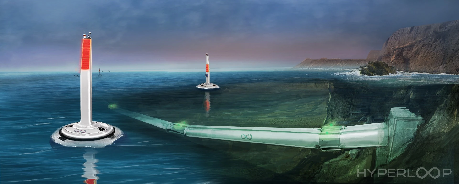 Artist's concept of Hyperloop going underwater