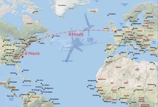 The flight covered more than 4,000 miles, much of it over the North Atlantic, in challenging weather conditions. Both aircraft were conducting a self-deployment rehearsal in preparation for the “Osprey’s” operational deployment scheduled for next year. Ph