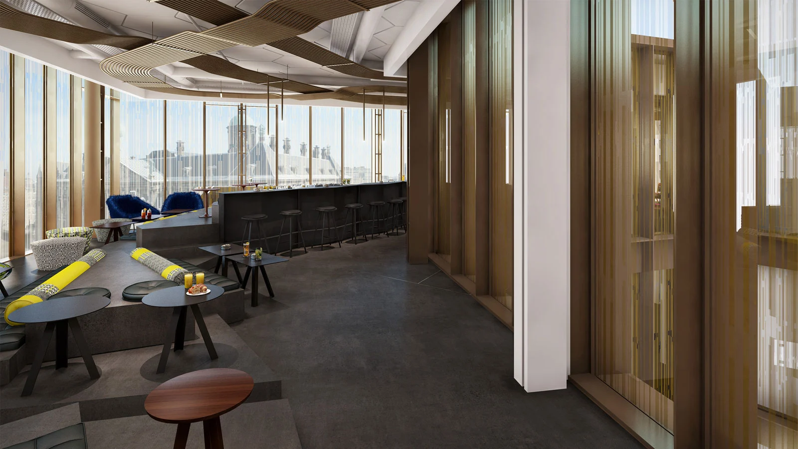 A view towards the bar in the W Lounge at W Amsterdam